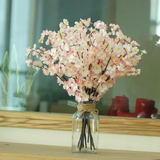 8 PCS 20" Artificial Blush/Pink Cherry Blossoms Bushes (Fake Faux Silk Flower Branches {2}