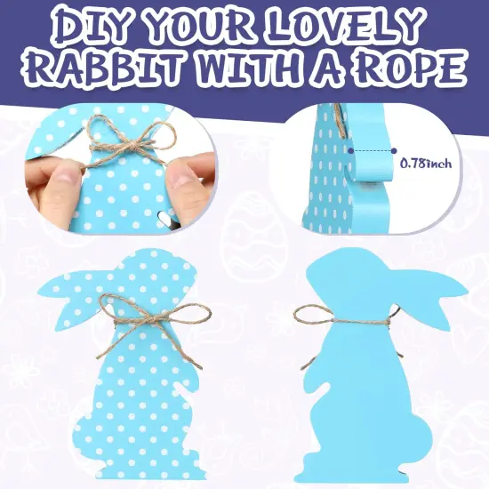 4 Pcs Easter Bunny Table Wooden Signs Bunny Shaped Farmhouse Decor Spring Rabbit Wood Tabletop Decorations Easter Rabbit Dining Room Table Decor Sign with Rope(Macaron Dots) {2}