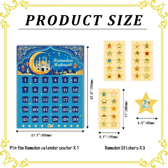 Ramadan Calendar, Eid Mubarak Calendar Countdown for Eid Party Supplies, Ramadan Advent Calendar Poster with 30 Countdown Star Stickers for Ramadan Mubarak Home Wall Decorations {6}