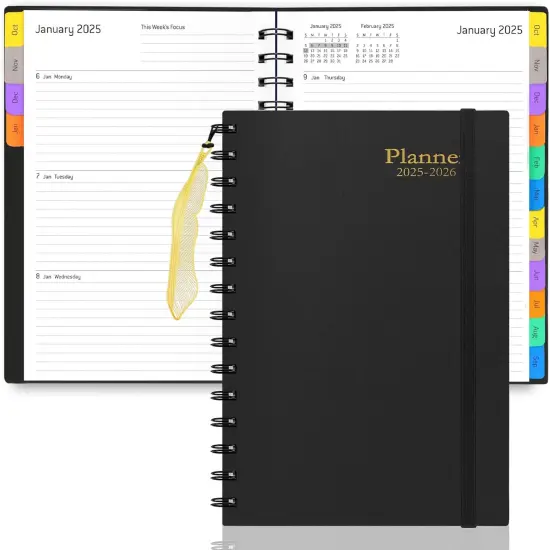 Daily Planner 2025-2026, 15 Month Planner with Tabs, Yearly Monthly Weekly Daily Time Management Planner, January 2025-March 2026, Office Home School Supplies for Women & Men-A5(5.7" x 8.3"), Black, 100GSM Thick Paper, Spiral Bound {1}