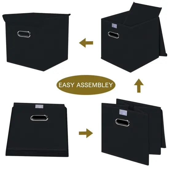 DABEACT Fabric Storage Cube Bins with Lids Closet Organizers collapsible storage bins basket with Handles for Home,Storage Boxes for Organizing,3 Pack,(black) {3}
