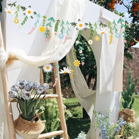 Flower Leaves Banner Paper Flower Garland Paper Wildflower Party Decorations Floral Daisy Banner for Wall Decoration Spring Garden Backdrop Wedding Decor {4}