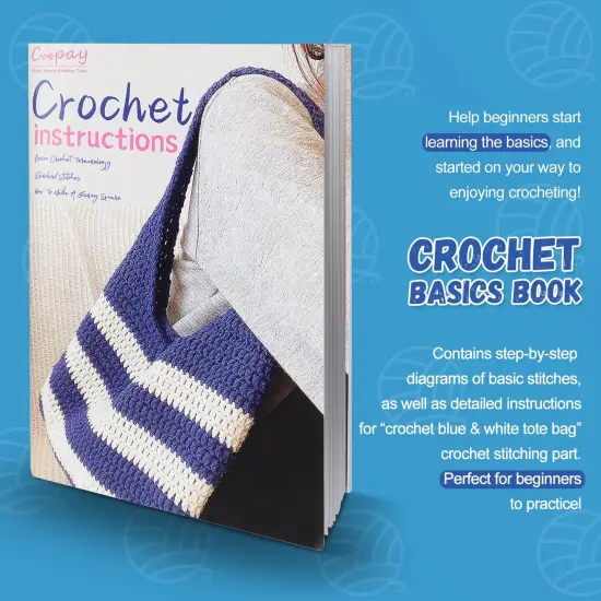 Crochet Set for Crochet Shoulder Bag, Crochet Kit for Beginners Included Instructions & Crochet Accessories Tools, Complete Crochet Starter Kit Learn to Crochet Blue and White Striped Tote Bag {3}