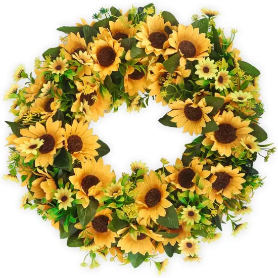Artificial Sunflower Wreath 20 Inch Summer Fall Large Wreaths Springtime {1}