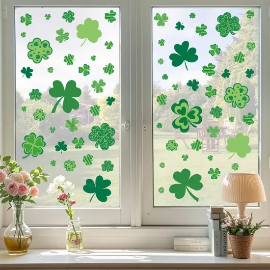 St Patricks Day Window Clings Decorations, Saint Patrick's Day Shamrock Decor, Sticker Decal for Holiday Home Party, 8 Sheets 126 PCS {3}