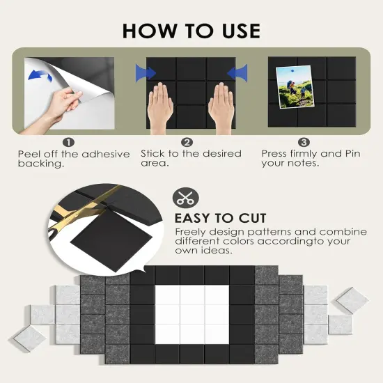 Nine-Grid Cork Board 36" x 24" Self-Adhesive Pin Board, 6 Pack Black Felt Bulletin Board {3}