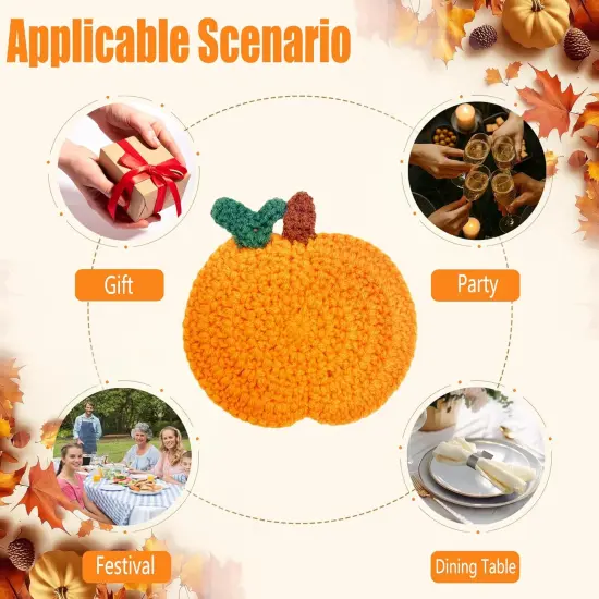 Fall Pumpkin Crochet Coaster 4 Pack, Fall Pumpkin Decor {3}