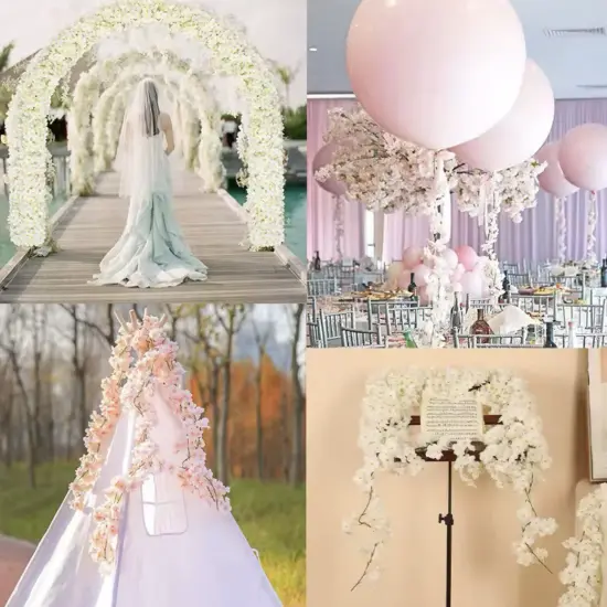 11.8 ft Artificial Cherry Blossom Vines Fake Spring Flowers Hanging Silk Sakura Flower Garland for Wedding Party Decor, Pink {5}