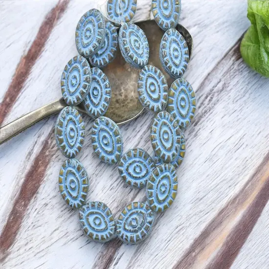 *10* 14x11mm Turquoise Washed Pale Topaz Mystic Eye Beads {4}