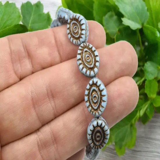 *10* 14x11mm Dark Bronze Washed Blue Mystic Eye Beads {5}