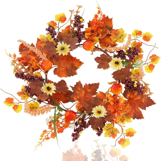Autumn Maple Leaf Wreath with Pumpkin Berries - Orange {1}