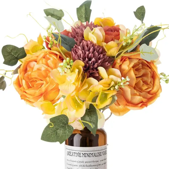 Peonies Artificial Flowers, Orange Silk Peonies Flowers Fake Peonies Bouquet for Autumn Spring Summer {1}