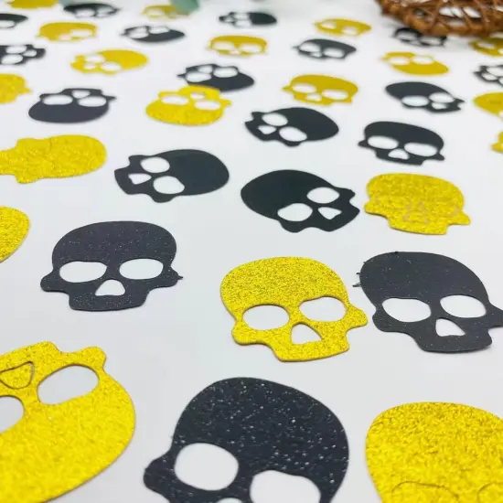 100pcs Skull Confetti Halloween Decor Pumpkin Decor Paper Gold&Black Glitter {4}