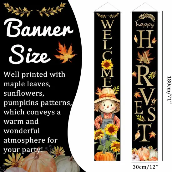 Fall Harvest Hanging Porch Banner - Black {3}