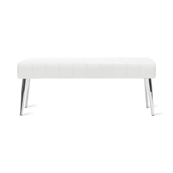 Modern Bedroom Bench with Tufted PU Leather Seat and Tapered Metal Legs for 3 Seating Brown {6}