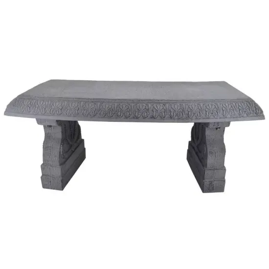 Fiber Clay Resin Outdoor Bench with Flower Engraved Design Perfect for Deck or Patio Garden Grey {4}