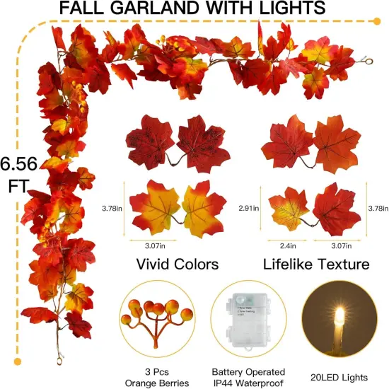 20 LED Fall Garland with Lights Battery Operated for Halloween {4}