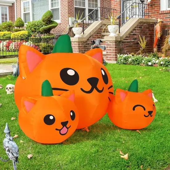 Long Three Pumpkin Cat Head Combo with Built-in LEDs {3}