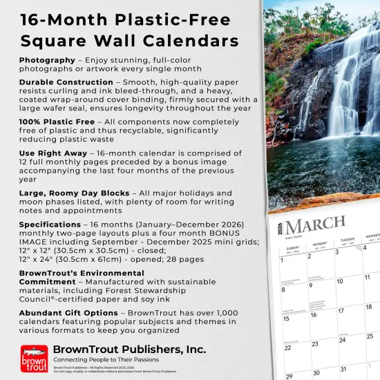 Waterfalls | 2026 12 x 24 Inch (Hanging) Monthly Square Wall Calendar | Plastic-Free {6}