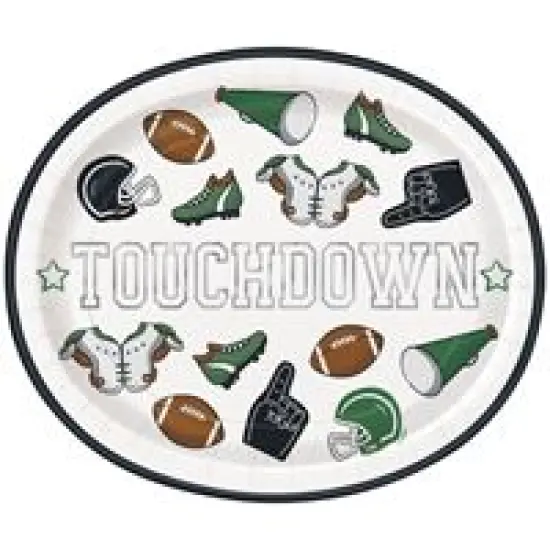 Game Face Football "Touchdown" Oval 12" Plates 8ct - Foil {1}