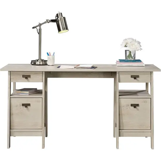 Executive Desk with Filing Cabinets and Cord Management and Smooth Metal Drawer Slides Chalky Oak {2}