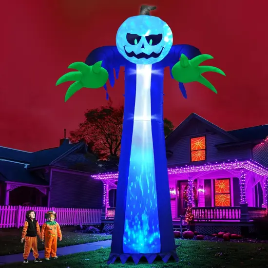 14 Ft Giant Halloween Inflatable Pumpkin Ghost with Rotating Blue Lights {1}