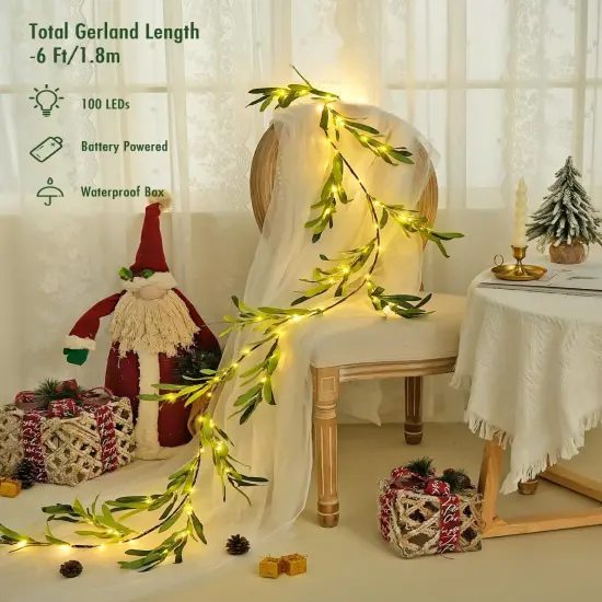6 Ft Artificial Christmas Olive Lighted Garland - 100 LED {2}