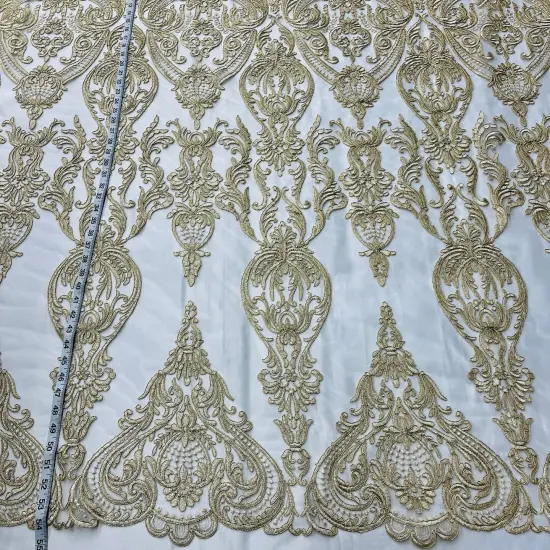 1 Yard Corded Bridal Lace Fabric, Embroidered on 100% Polyester Net Mesh, 52" Width,Elegant Fabrication for Gowns & D&eacute;cor White {6}