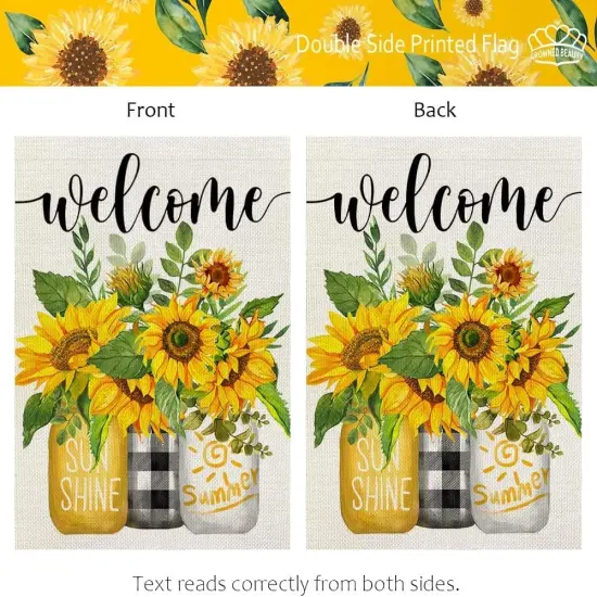 Summer Sunflower House Flag Mason Jar Double Sided 28x40 Inches Large Burlap Seasonal Welcome Yard Porch Decoration for Outside {1}