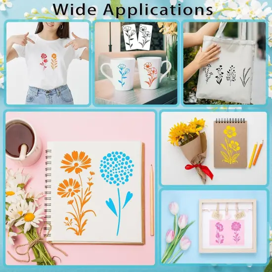 32 Pcs Wildflower Stencils for Painting on Wood, Reusable Flower Leaf {2}