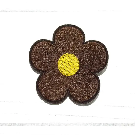 Flower embroidered patch Brown {1}