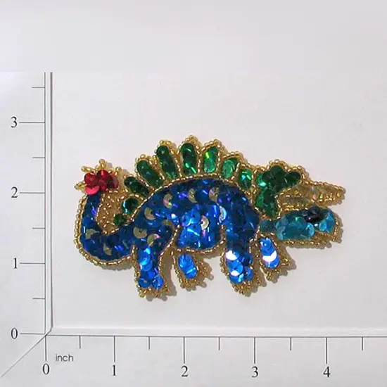 4" x2 1/4" Steve Triceratop Dinosaur Sequin Applique/Patch {1}