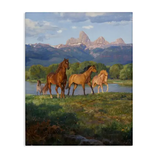 Stupell Industries Mountain River View Horses Canvas By Claire Goldrick {1}