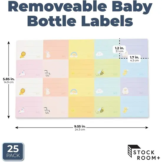 Removable Baby Bottle Labels for Daycare, 25 Sheets (10 Colors, 500 Pieces) {2}