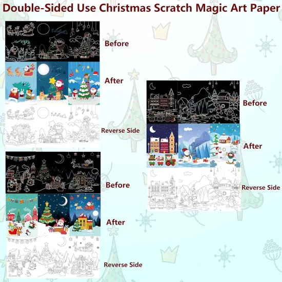 Christmas Scratch Paper Art Set, Rainbow Scratch Off Notebooks {2}