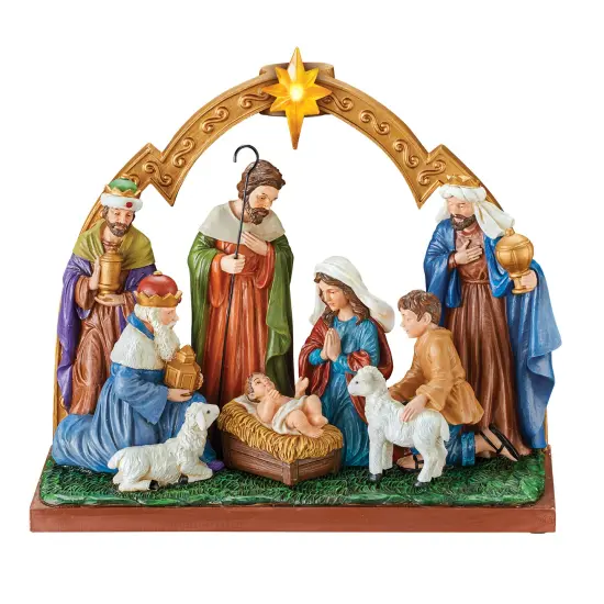 Collections Etc Hand-Painted LED Lighted Arch Nativity Scene Tabletop Decoration {2}