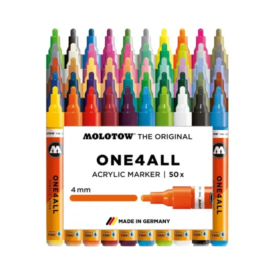 Molotow ONE4ALL Acrylic Paint Marker Complete Set, 4mm, Assorted Colors, 50 Markers Per Set, 1 Set Each (200.645) {1}