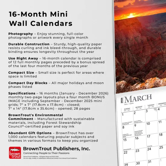 Sunrise Sunset | 2026 7 x 14 Inch (Hanging) Monthly Mini Wall Calendar {6}