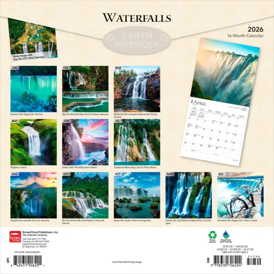 Waterfalls | 2026 12 x 24 Inch (Hanging) Monthly Square Wall Calendar | Plastic-Free {2}