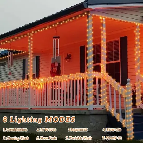 2 Pack Each 66ft 200 LED Orange Solar Halloween Lights Outdoor Waterproof {2}