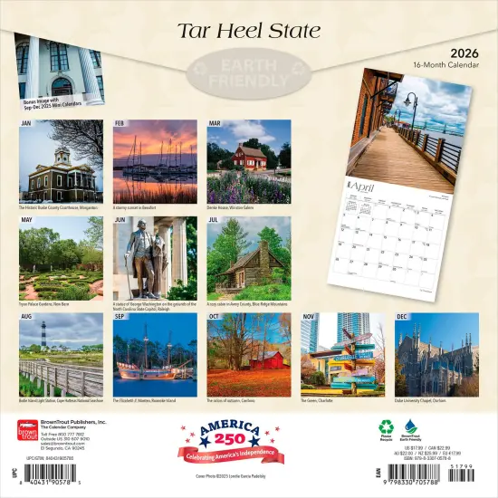 Tar Heel State | North Carolina Places | 2026 12 x 24 Inch (Hanging) Monthly Square Wall Calendar | Plastic-Free {2}