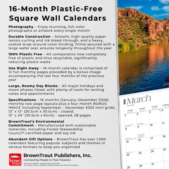 Arizona Wild & Scenic | 2026 12 x 24 Inch (Hanging) Monthly Square Wall Calendar | Plastic-Free {6}