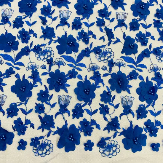 1 Yard Beaded 3D Floral Lace Fabric Embroidered Couture Mesh Dress 49" Width Fuchsia {7}