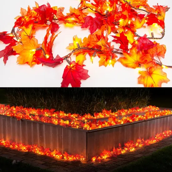 Thanksgiving Lighted Fall Leaf Garland Lights - 11ft Lighted Fall Leaf {1}