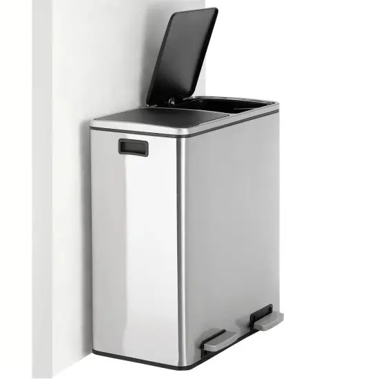 Silver Stainless Steel Dual Compartment Trash Can with Step-On Pedals and Soft Close {2}