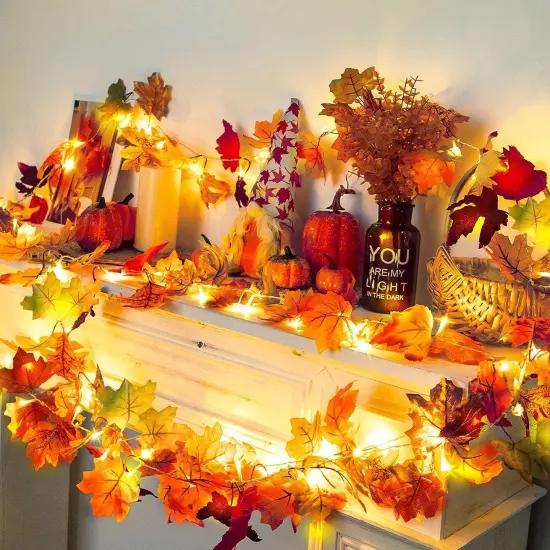 2 Pack Fall Garland with Lights Decorations - Orange {3}