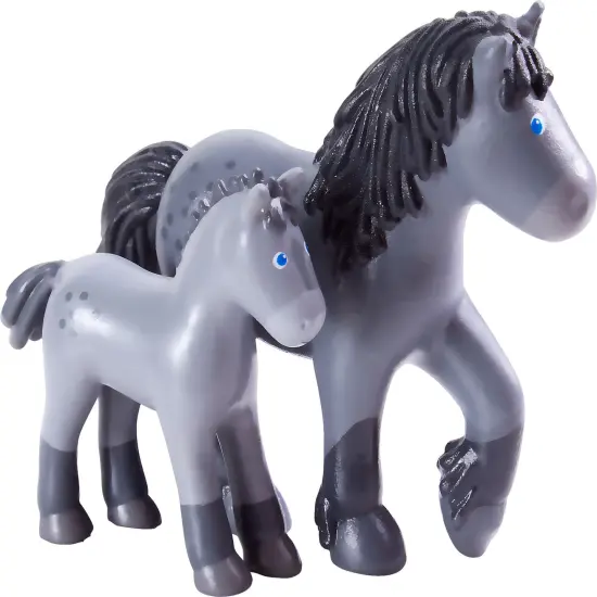 HABA Little Friends Momma and Baby Playset - Cassandra Horse and Cleo Foal Chunky Plastic Farm Animal Toy Figures Multicolor {4}