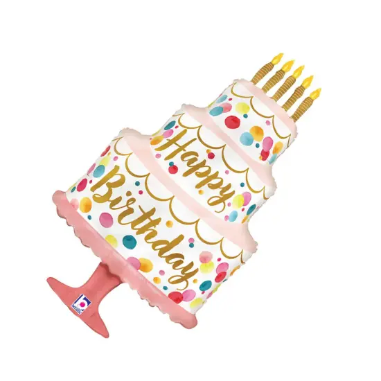 Betallic&reg; 33 Inch Happy Birthday Satin Pink Cake Foil Mylar Balloon {5}