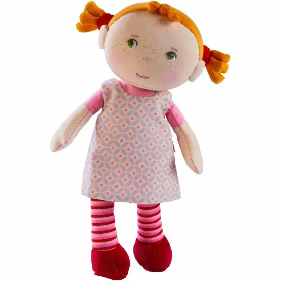 HABA Soft Baby Doll Roya - 10" Rag Doll with Red Pigtails, Pink Dress - Machine Washable HABA Doll - Ideal Soft Doll for 2 Year Old Girls Multicolor {1}