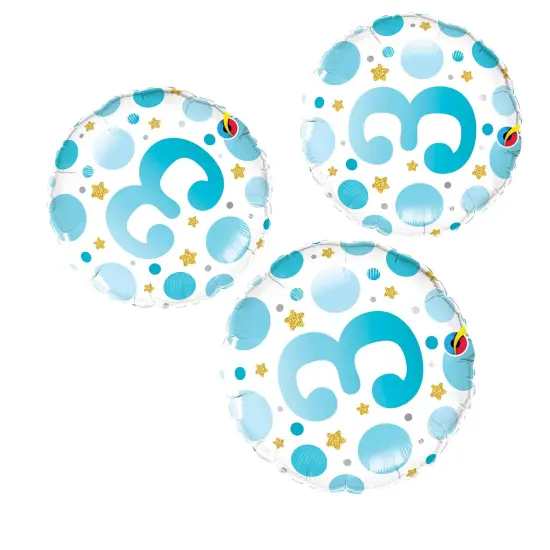 Age 3 Blue Dots 18 Inch Foil Mylar Balloon {3}